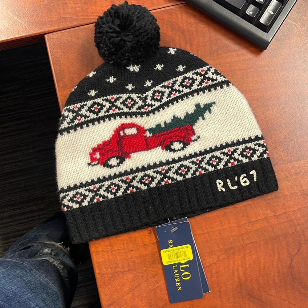 POLO RALPH LAUREN Christmas Tree Truck HAND KNIT Beanie - NWT